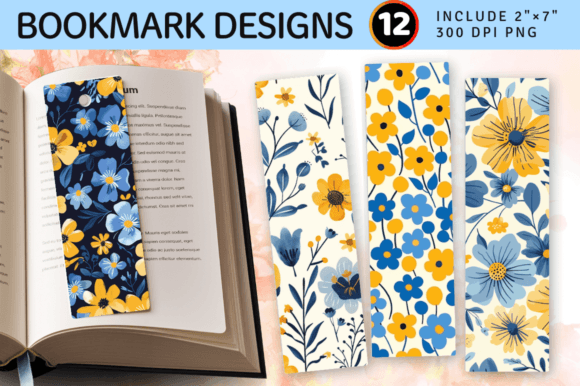 Download Yellow &amp; Blue Cute Flowers PNG Bookmark - Premium Resources